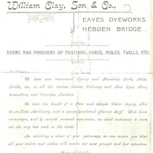 Letter from Eaves Dyeworks, Hebden Bridge