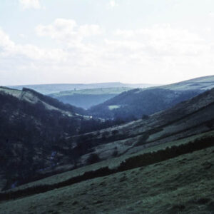 Looking Back Down Crimsworth Dean. Heptonstall Church and Stoodley Pike. March 1959