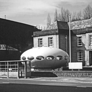 Futuro House outside the Abraham Ormerod Centre, Todmorden