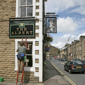 Cleaning Windows at The Albert, Hebden Bridge